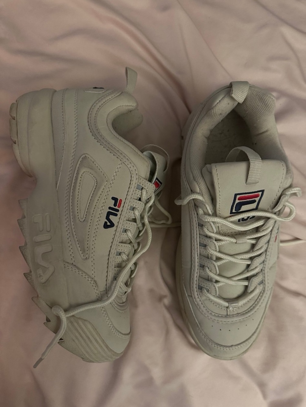 Fila Disruptor II Women's White Sneakers with Navy & Red Logo